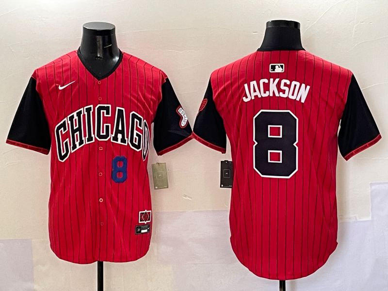 Men Chicago White Sox #8 Jackson Red Stripe Joint Name Nike 2025 MLB Jersey style 4
